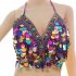 Women Sequin Tassel Bra Tops Strappy Halter Backless Belly Dance Crop Top Party Dance Costume Vest black One size