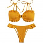 Women  Sexy  Bikini Tethered Shoulder Strap Lace Ruffle Swimwear Square Button Bathing Suit As shown S