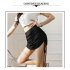 Women Sexy Bodycon Short Skirt Fashion Solid Color Drawstring Pleated A line Skirt For Dancing Fitness black XXL