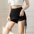 Women Sexy Bodycon Short Skirt Fashion Solid Color Drawstring Pleated A line Skirt For Dancing Fitness black XXL