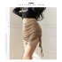 Women Sexy Bodycon Short Skirt Fashion Solid Color Drawstring Pleated A line Skirt For Dancing Fitness black XXL