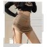 Women Sexy Bodycon Short Skirt Fashion Solid Color Drawstring Pleated A line Skirt For Dancing Fitness black XXL