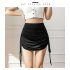 Women Sexy Bodycon Short Skirt Fashion Solid Color Drawstring Pleated A line Skirt For Dancing Fitness Khaki S