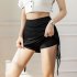 Women Sexy Bodycon Short Skirt Fashion Solid Color Drawstring Pleated A line Skirt For Dancing Fitness black S