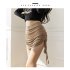Women Sexy Bodycon Short Skirt Fashion Solid Color Drawstring Pleated A line Skirt For Dancing Fitness black L