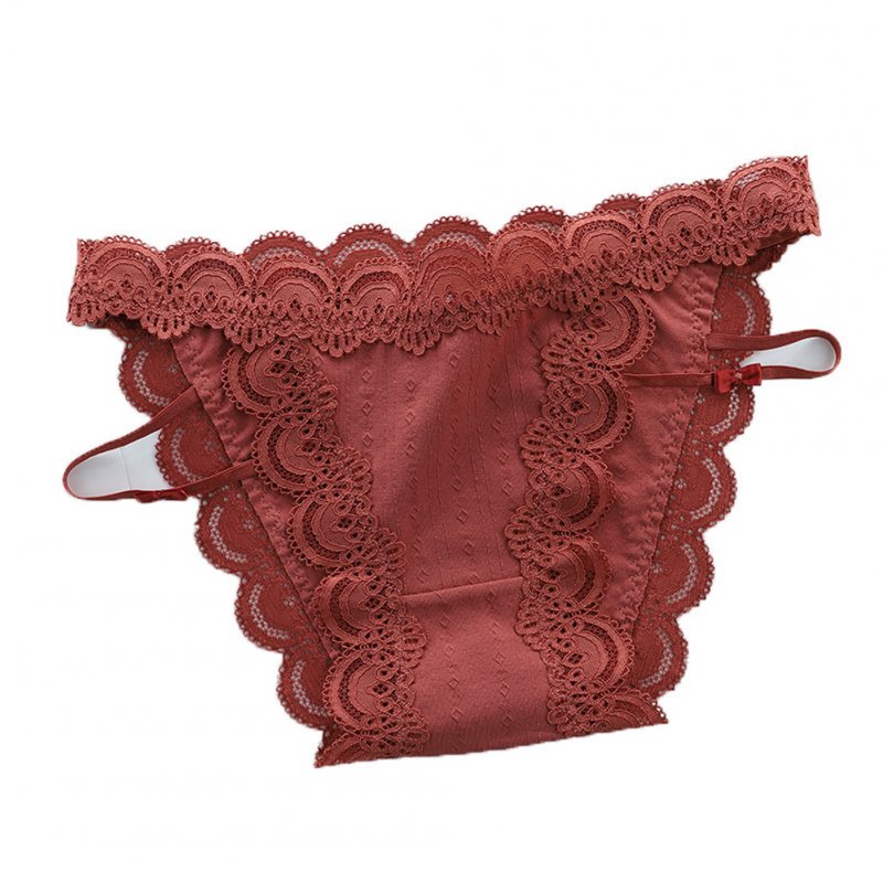 Women Sexy Briefs Lace Cotton Underwear Low Waist Panties Lady Lingerie Underpants dark orange_One size