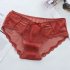 Women Sexy Briefs Ultra thin Hollow Lace Cotton Crotch Underwear Quick drying Panties Lady Lingerie Underpants Brown One size