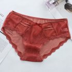 Women Sexy Briefs Ultra-thin Hollow Lace Cotton Crotch Underwear Quick-drying Panties Lady Lingerie Underpants red_One size