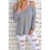 Women Sexy Casual Sling Cotton V Neck Vest Tops Long Sleeve Strapless Hollow Out T shirt