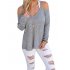 Women Sexy Casual Sling Cotton V Neck Vest Tops Long Sleeve Strapless Hollow Out T shirt