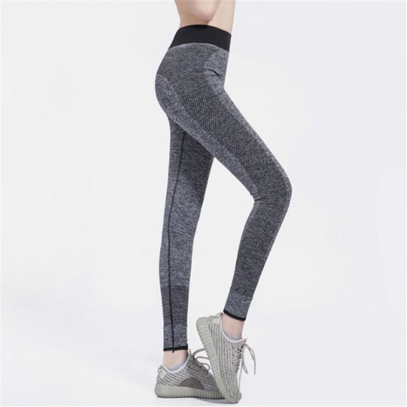 Women Sexy Elastic Yoga Sports Pants Wicking Force Exercise Quick-dry Leggings  gray_M