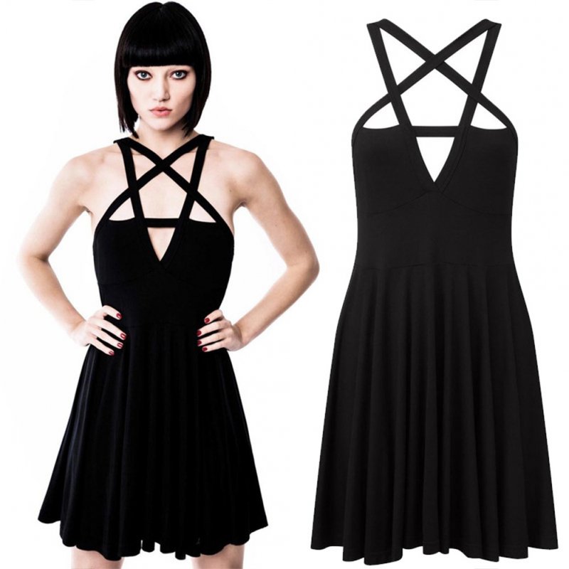 Women Sexy Front Hollow Five Point Star Strapless Dress Halloween Costume black_L
