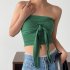 Women Sexy Front Twist Tube Top Strapless Solid Color Ruched Crop Top Sleeveless Slim Fit Tank Top light apricot S