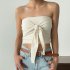 Women Sexy Front Twist Tube Top Strapless Solid Color Ruched Crop Top Sleeveless Slim Fit Tank Top light apricot S