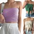 Women Sexy Front Twist Tube Top Strapless Solid Color Ruched Crop Top Sleeveless Slim Fit Tank Top light apricot S