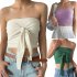 Women Sexy Front Twist Tube Top Strapless Solid Color Ruched Crop Top Sleeveless Slim Fit Tank Top light apricot S