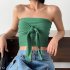 Women Sexy Front Twist Tube Top Strapless Solid Color Ruched Crop Top Sleeveless Slim Fit Tank Top light apricot M