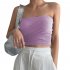 Women Sexy Front Twist Tube Top Strapless Solid Color Ruched Crop Top Sleeveless Slim Fit Tank Top light apricot S