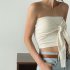 Women Sexy Front Twist Tube Top Strapless Solid Color Ruched Crop Top Sleeveless Slim Fit Tank Top light apricot M