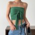 Women Sexy Front Twist Tube Top Strapless Solid Color Ruched Crop Top Sleeveless Slim Fit Tank Top light apricot M