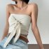 Women Sexy Front Twist Tube Top Strapless Solid Color Ruched Crop Top Sleeveless Slim Fit Tank Top light apricot S