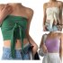Women Sexy Front Twist Tube Top Strapless Solid Color Ruched Crop Top Sleeveless Slim Fit Tank Top light apricot S