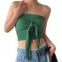 Women Sexy Front Twist Tube Top Strapless Solid Color Ruched Crop Top Sleeveless Slim Fit Tank Top light apricot M