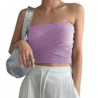 Women Sexy Front Twist Tube Top Strapless Solid Color Ruched Crop Top Sleeveless Slim Fit Tank Top Purple S