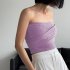 Women Sexy Front Twist Tube Top Strapless Solid Color Ruched Crop Top Sleeveless Slim Fit Tank Top Purple L