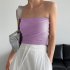 Women Sexy Front Twist Tube Top Strapless Solid Color Ruched Crop Top Sleeveless Slim Fit Tank Top Purple L