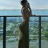 Women Sexy Halter Dress Fashion U neck Backless Long Skirt Sleeveless Slim Fit Solid Color Dress For Evening Party Army Green M