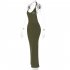 Women Sexy Halter Dress Fashion U neck Backless Long Skirt Sleeveless Slim Fit Solid Color Dress For Evening Party Army Green M