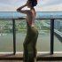 Women Sexy Halter Dress Fashion U neck Backless Long Skirt Sleeveless Slim Fit Solid Color Dress For Evening Party Army Green M