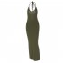 Women Sexy Halter Dress Fashion U neck Backless Long Skirt Sleeveless Slim Fit Solid Color Dress For Evening Party Army Green M