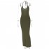Women Sexy Halter Dress Fashion U neck Backless Long Skirt Sleeveless Slim Fit Solid Color Dress For Evening Party Army Green L