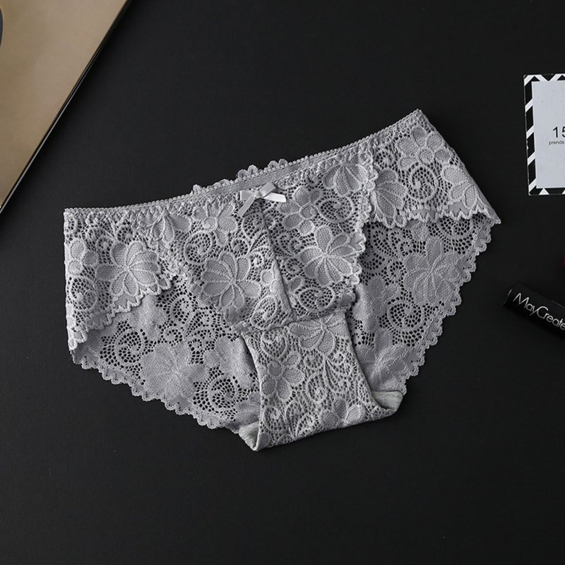 Wholesale Women Sexy Lace Briefs Cotton Crotch Underwear See-through Panties  Lady Lingerie Underpants gray From China