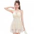 Women Sexy Lace Swimsuit Summer Thin Slim Fit Elegant Solid Color Swimwear Conservative Belly Covering Swimsuit 8219 white one size