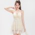 Women Sexy Lace Swimsuit Summer Thin Slim Fit Elegant Solid Color Swimwear Conservative Belly Covering Swimsuit 8219 white one size