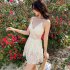 Women Sexy Lace Swimsuit Summer Thin Slim Fit Elegant Solid Color Swimwear Conservative Belly Covering Swimsuit 0959 beige one size