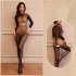 Women Sexy Lingerie Open Crotch Breathable Pantyhose Stockings Fashion Solid Color See through Jumpsuit Black