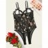 Women  Sexy  Lingerie Embroidery Lace Open Bra Crotchless One piece Underwear Black M