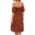 Women Sexy Off Shoulder Dress Elegant Floral Printing Ruffled Midi skirt Summer Short Sleeve Dress For Party navy blue S