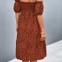Women Sexy Off Shoulder Dress Elegant Floral Printing Ruffled Midi skirt Summer Short Sleeve Dress For Party navy blue S