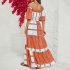 Women Sexy Off shoulder Dress Elegant Striped Large Swing Long Skirt High Waist Ruffles Dress For Beach green stripes S