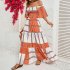 Women Sexy Off shoulder Dress Elegant Striped Large Swing Long Skirt High Waist Ruffles Dress For Beach green stripes S