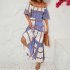 Women Sexy Off shoulder Dress Elegant Striped Large Swing Long Skirt High Waist Ruffles Dress For Beach green stripes S