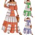 Women Sexy Off shoulder Dress Elegant Striped Large Swing Long Skirt High Waist Ruffles Dress For Beach green stripes S