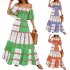 Women Sexy Off shoulder Dress Elegant Striped Large Swing Long Skirt High Waist Ruffles Dress For Beach green stripes S