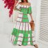 Women Sexy Off shoulder Dress Elegant Striped Large Swing Long Skirt High Waist Ruffles Dress For Beach green stripes S