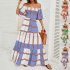Women Sexy Off shoulder Dress Elegant Striped Large Swing Long Skirt High Waist Ruffles Dress For Beach green stripes S